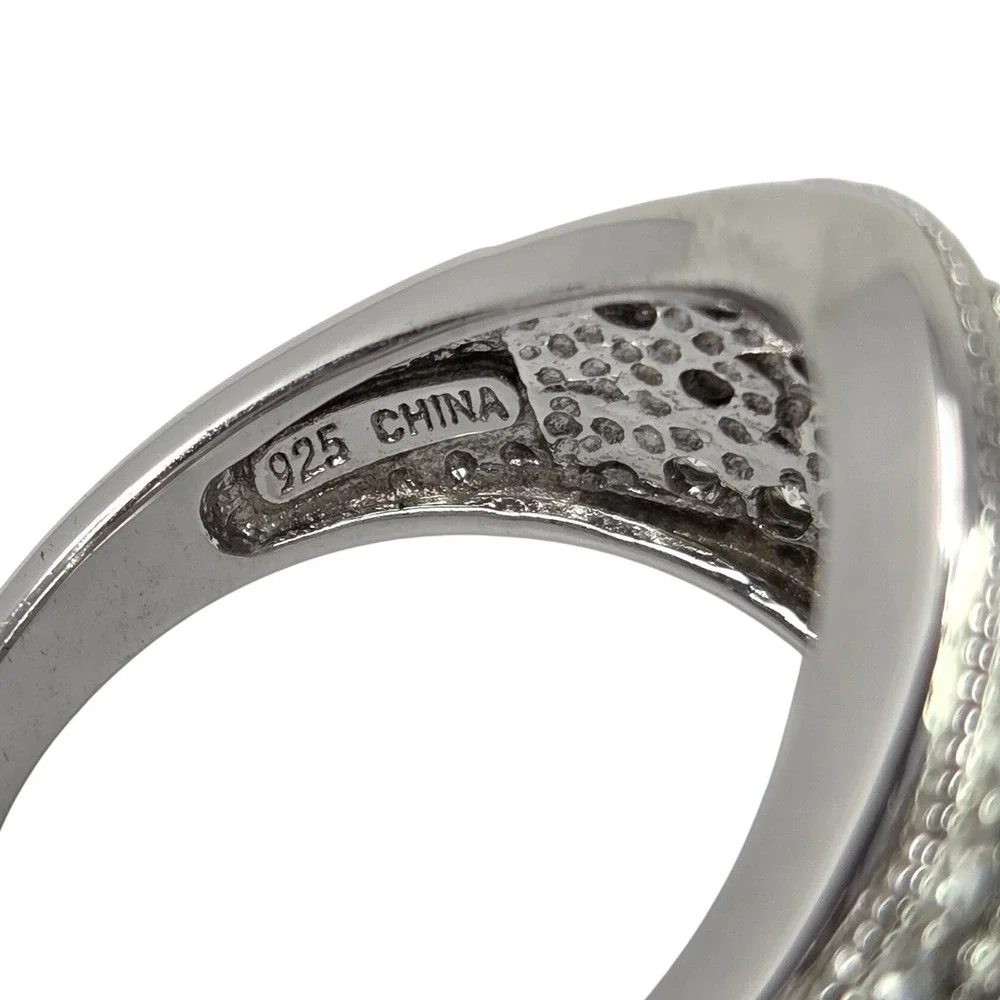 Vintage Sterling Silver Rhodium CZ Flower Dome Cocktail Statement Ring Size‎ 8
